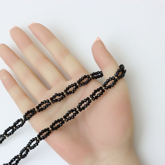 Rose Gold Black Beaded Necklace with Gold-Plated Brass Finish, XPNL0234 - Picture 4 of 12